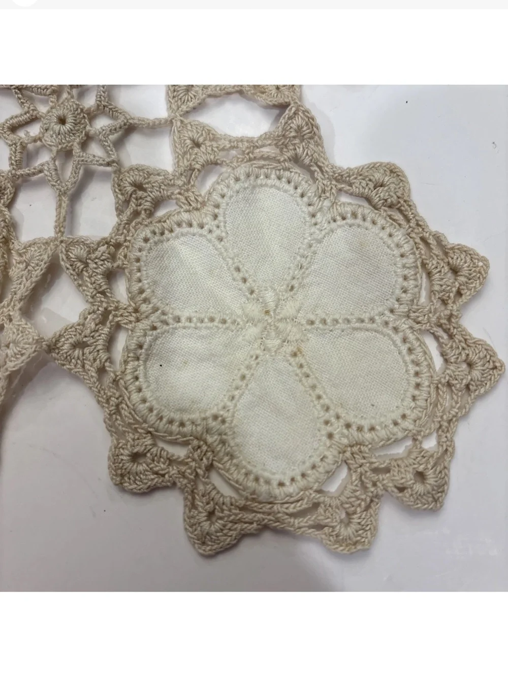 Set Of 2 Vintage Ivory Doilies Dresser Cloths Or Table runners